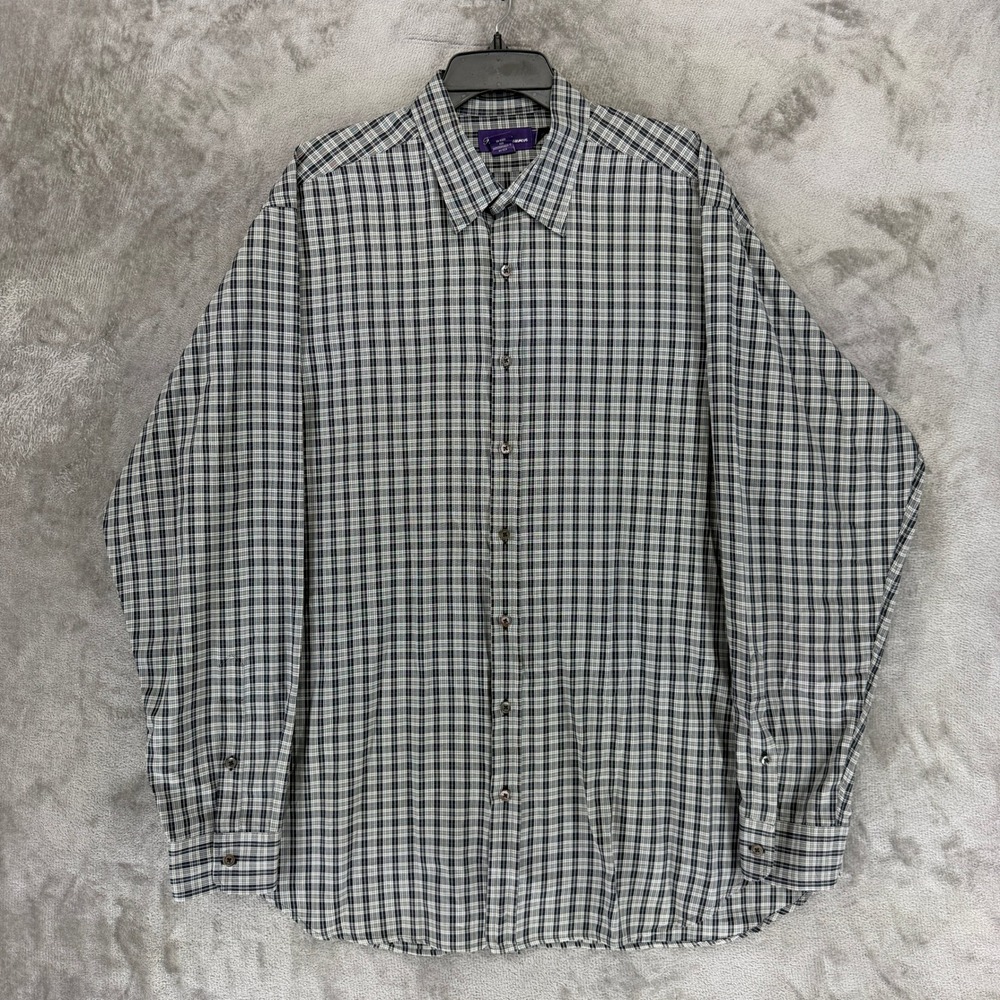 Ralph Lauren Purple Label Shirt Mens XXL Black White Plaid Cotton Made in Italy